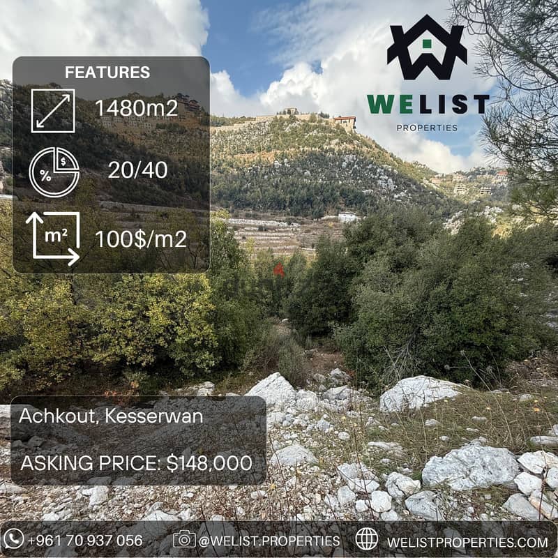 1480sqm land for sale in Achkout 0