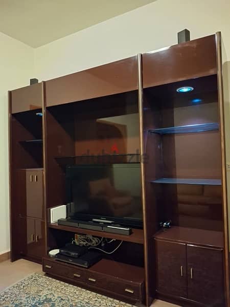 Brown TV unit and bar with light/black dresser vitrine 0