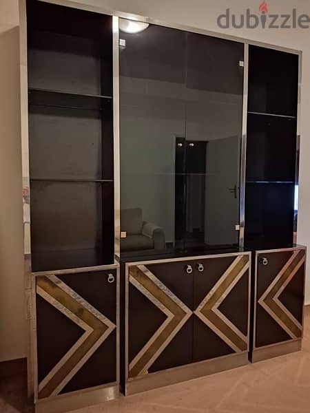 Brown TV unit and bar with light/black dresser vitrine 3