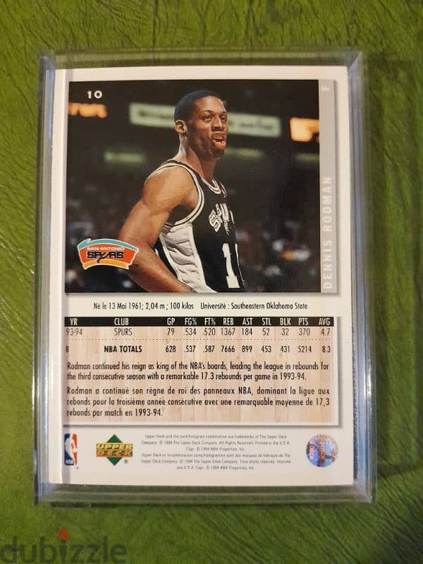 Dennis Rodman mint condition nba licensed trading card french -eng 1