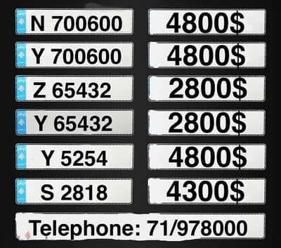 Plate Numbers for sale 4800$ each