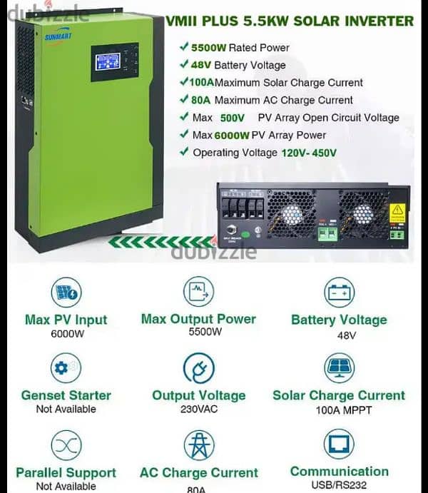 Sunmart 5500W 48V hybrid solar inverter with battery lithium 7.5 kw 3