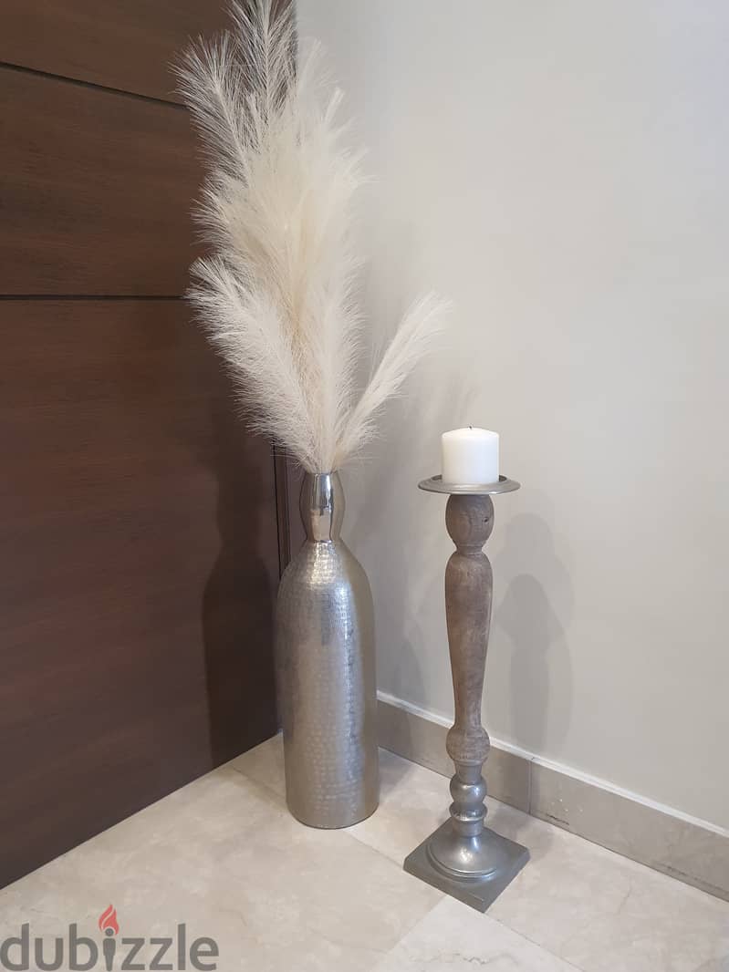 Big silver vase + candle holder شمعدان 0