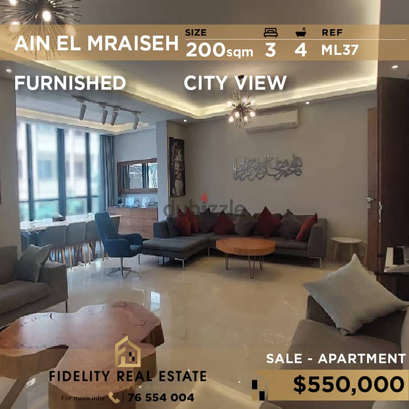 Apartment for sale in Ain el mraiseh furnished ML37 0