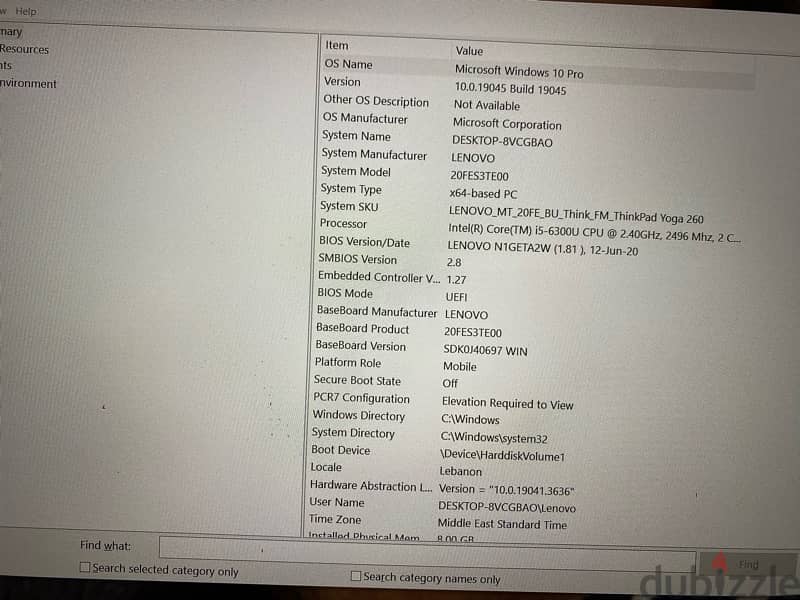 lenovo x64 based pc windows 10 pro 8.00Gb 3