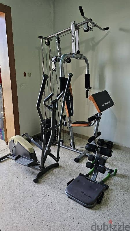 Home gym, elliptical, abs trainer, 2 dumbbells with adjustable weights 1