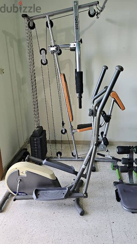 Home gym, elliptical, abs trainer, 2 dumbbells with adjustable weights 2