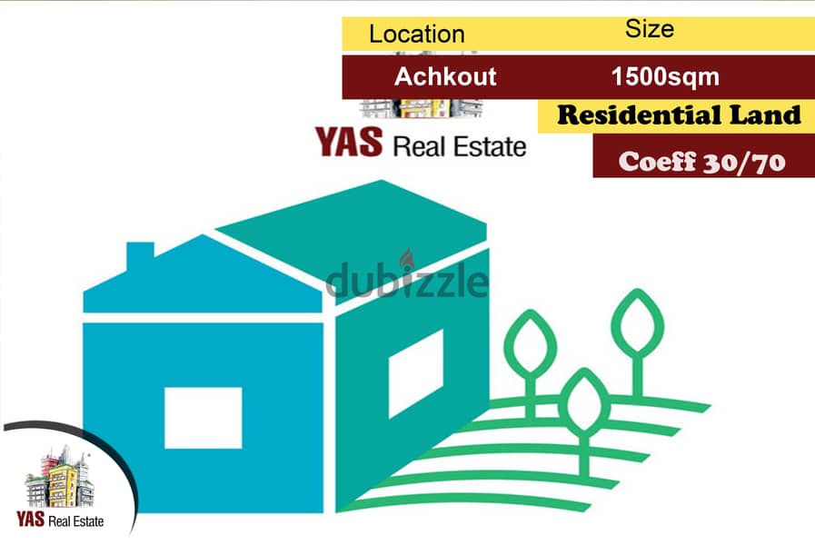 Achkout 1500m2 | Residential Land | Coeff 30/70 | Prime Location | DA 0