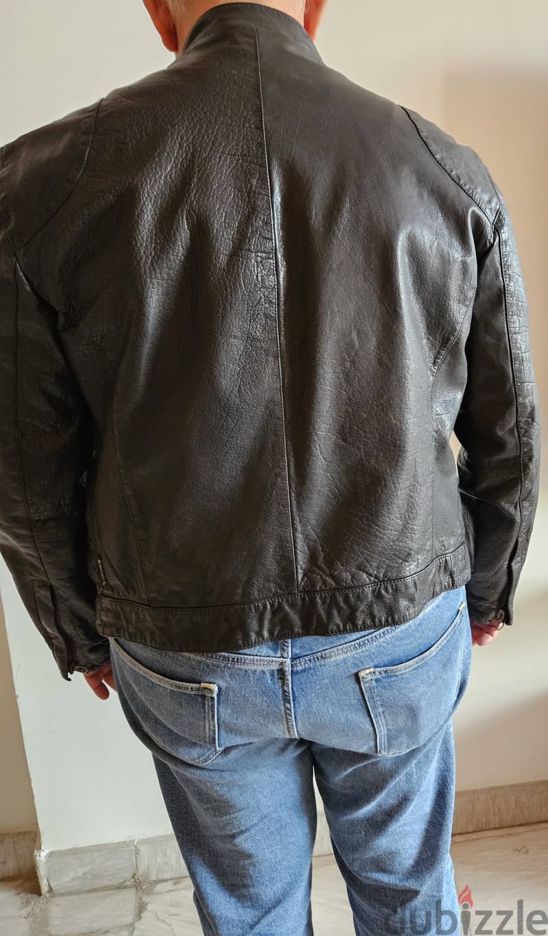 ARMANI JEANS  Genuine Leather Jacket  Black  Size 50  NEW 3