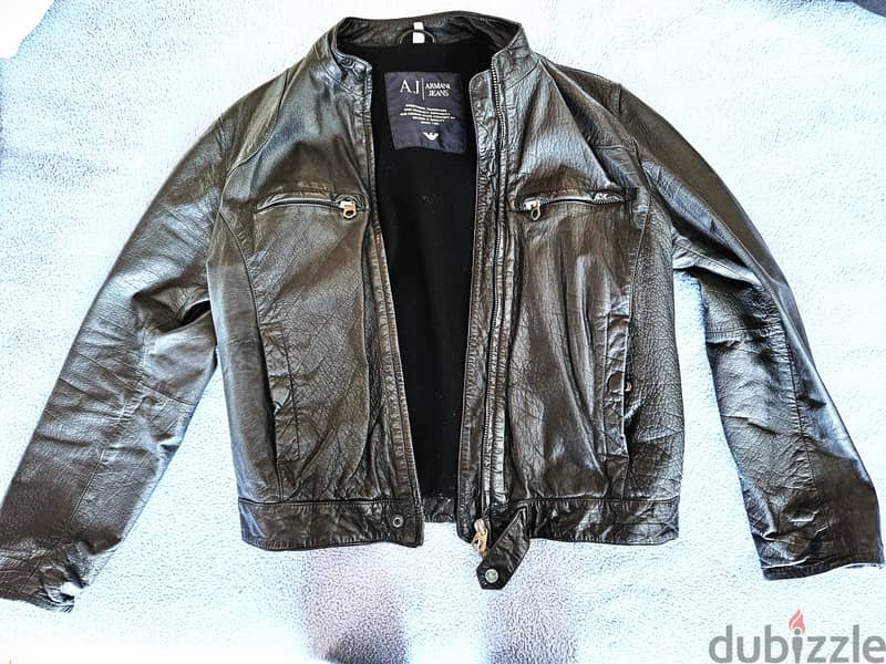 ARMANI Leather Jacket Black Large - NEW 5