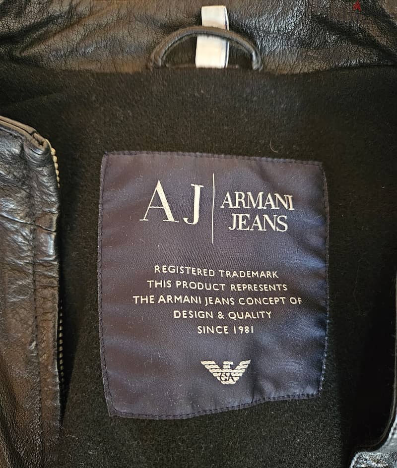 ARMANI JEANS  Genuine Leather Jacket  Black  Size 50  NEW 6