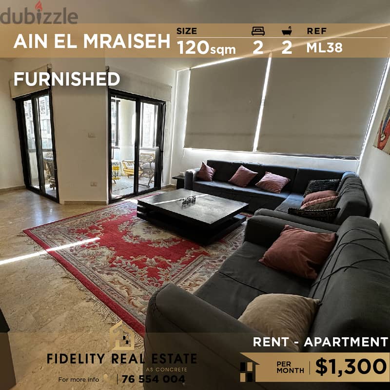 Apartment for rent in Ain el mraiseh ML38 للإيجار في عين المريسة 0