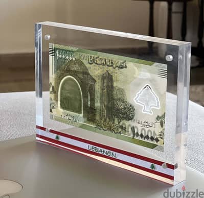 BEST GIFT lebanon, 100000 or 10000 in Plexi ليرة لبنان عملة