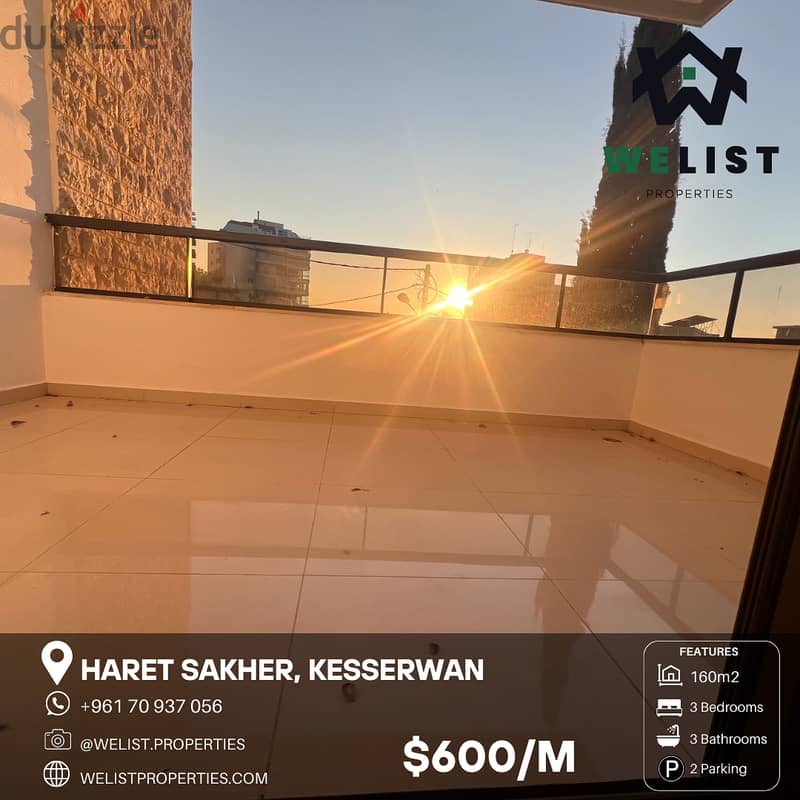 160sqm Apartment for rent in Haret Sakher  شقة للإيجار في حارة صخر 0