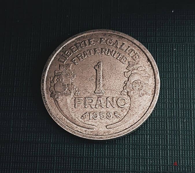 1959 France Morlon 1 Franc 4th Republic aluminium 0