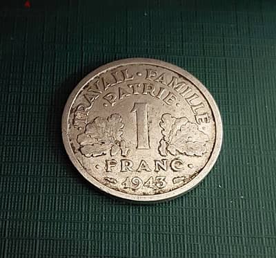 1943 France Vichy 1 Franc Bazor 4th Republic aluminium KM# 902