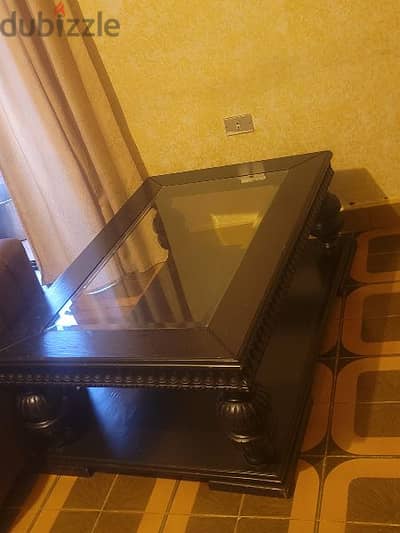 Dark wood table with glass like new