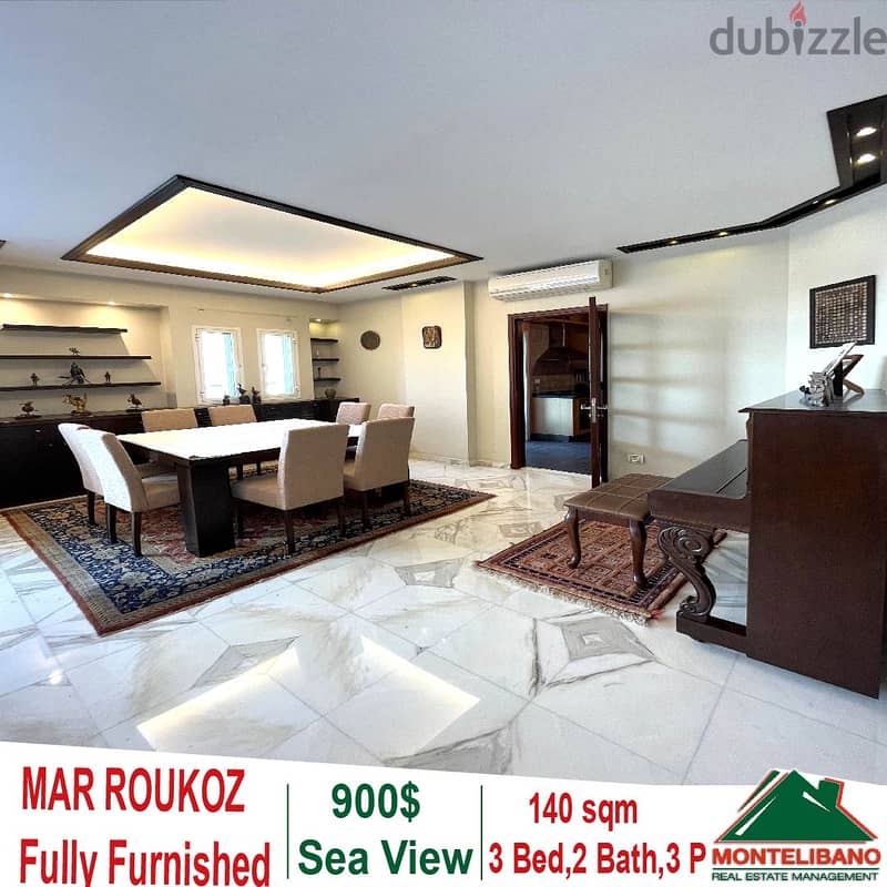 Fully Furnished 140 sqm Apartment for rent in Mar Roukoz with Sea Vie 0