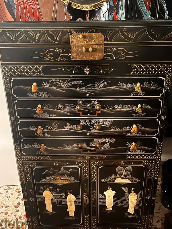 Vintage Black Lacquered Cabinet with Cutlery Drawers 1