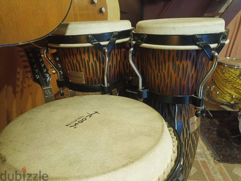 Tycoon chiseled Bongos/Congas set heavy oak wood buffalow skin 1