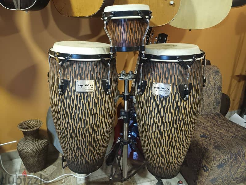 Tycoon chiseled Bongos/Congas set heavy oak wood buffalow skin 3