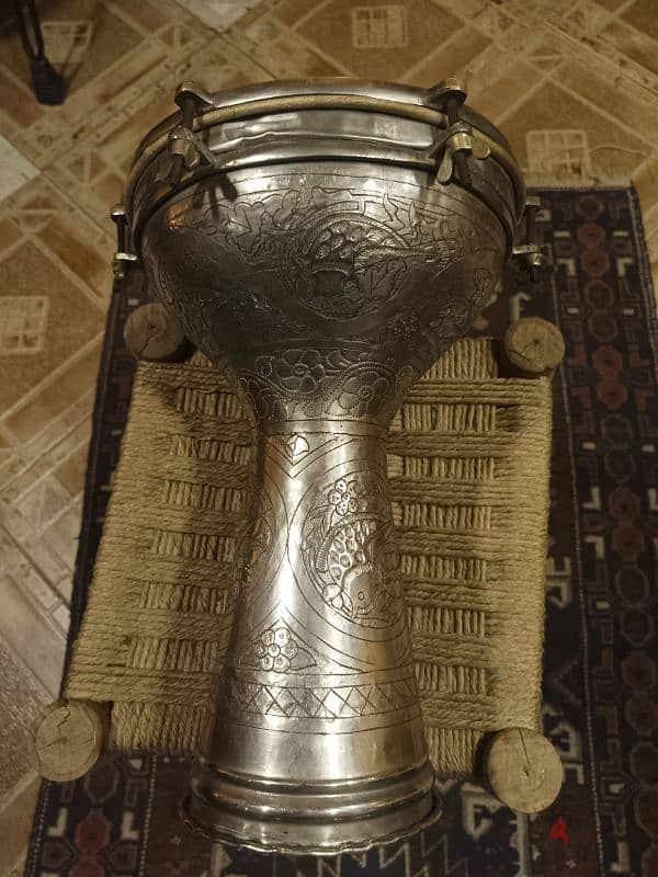 Antique hand engraved decorated turkish goblet drum 0