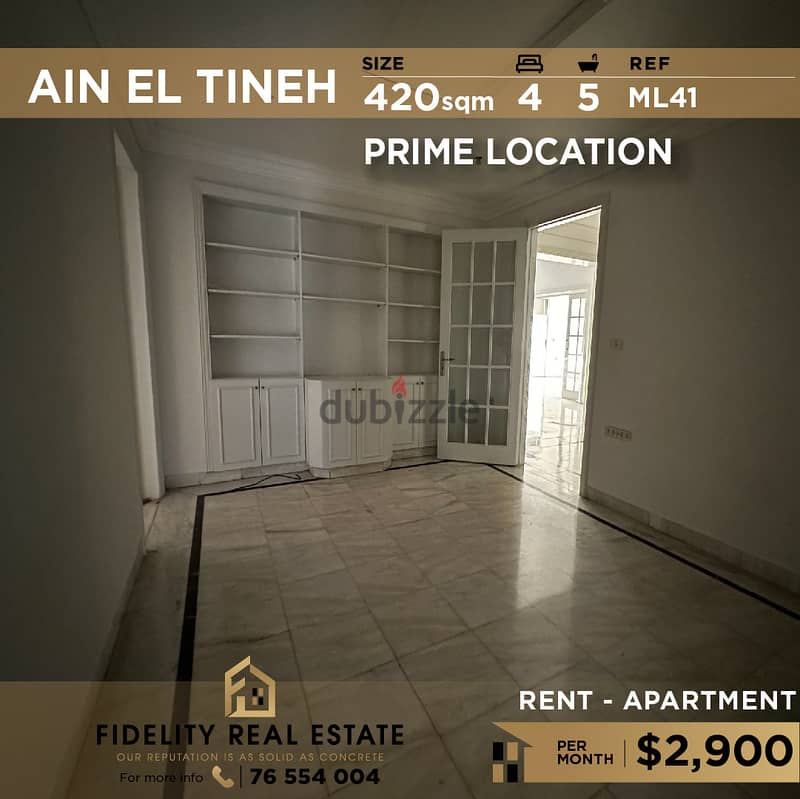 Apartment for rent in Ain El Tineh ML41 للإيجار في عين التينة 0