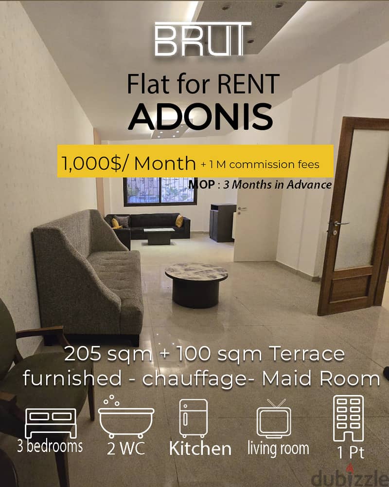 240 sqm Semi furnished apartment for rent in adonis zouk mosbeh 0