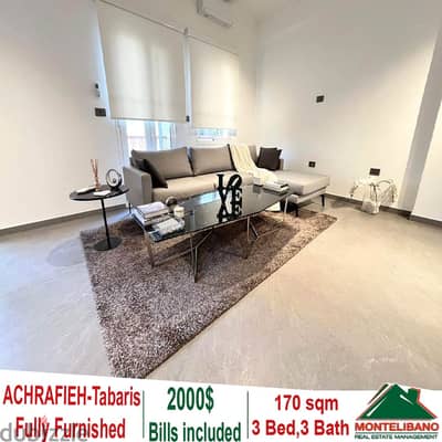 Fully Furnished 170 sqm Apartment for rent in Achrafieh- Tabaris!!