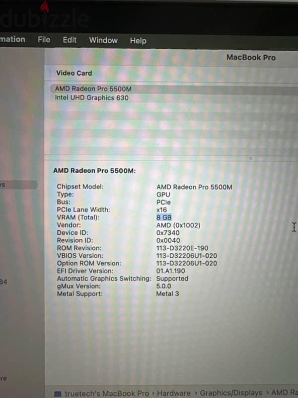 Macbook Pro 16” 2019 Core i9 32GB Ram 1TB SSD Radeon Pro 5500M 8GB 3