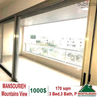 170 sqm Apartment for rent in Mansourieh with mountains view !!!