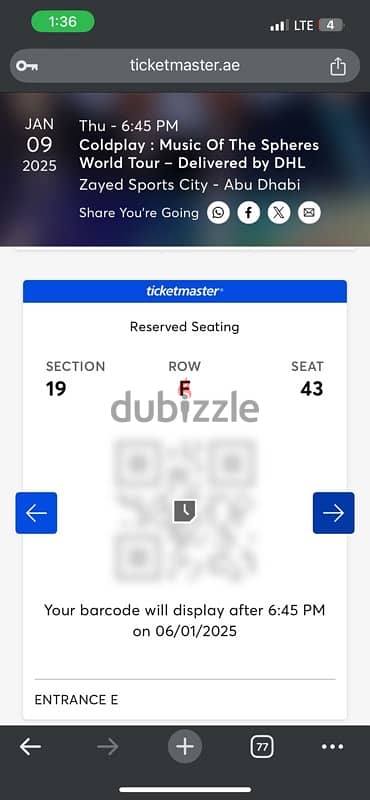 Three tickets Cold Play Dubai2025 0