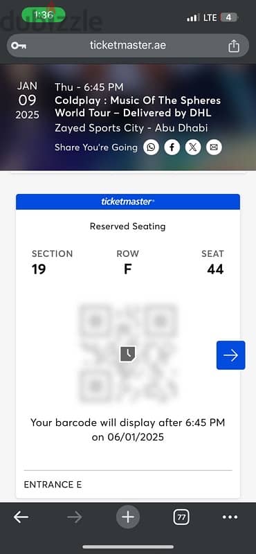 Three tickets Cold Play Dubai2025 2