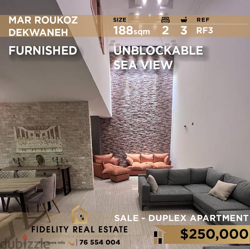 Duplex for sale in Mar roukoz dekwaneh furnished RF3 0