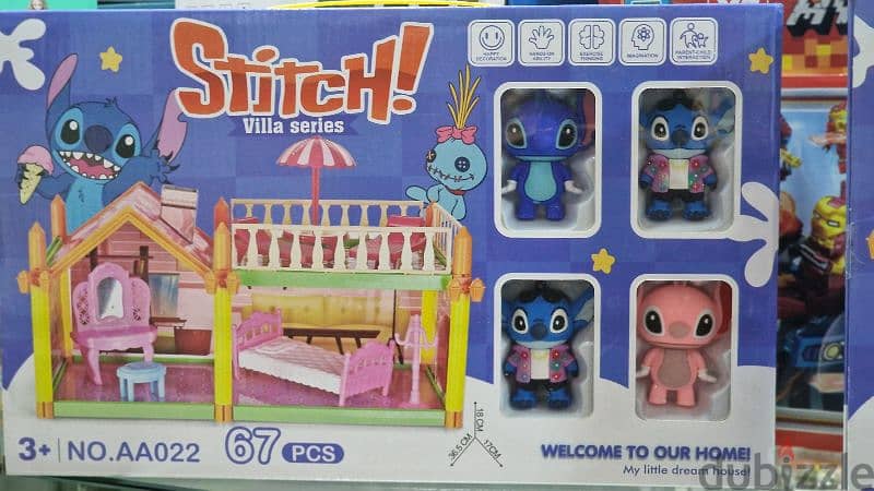 stitch build home  with toys. 2. different size 0