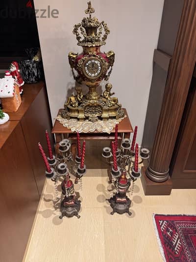 spanish bronze clock and candle holders collector’s items