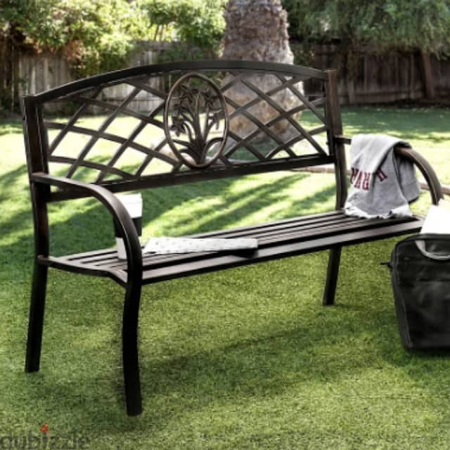 Steel Garden Bench, Patio Floral 2-Seater for Outdoor Relaxation 3