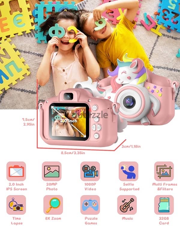 Gofunly Kids Digital Camera for Girls, 1080P HD 2.0 Inch Age 3-1 1