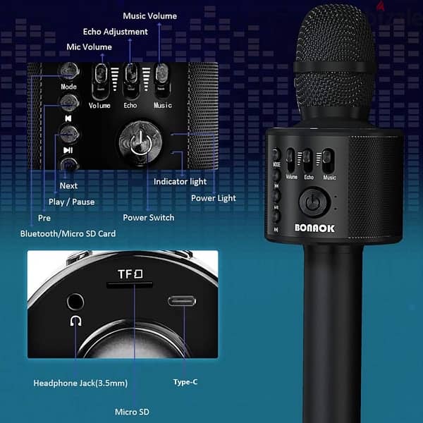 BONAOK Wireless Bluetooth Karaoke Microphone 3