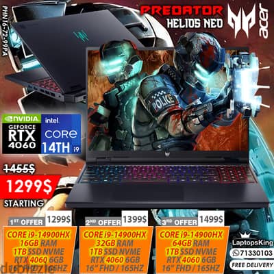 ACER PREDATOR HELIOS NEO 16 CORE i9 RTX 4060 165HZ 16" GAMING LAPTOP