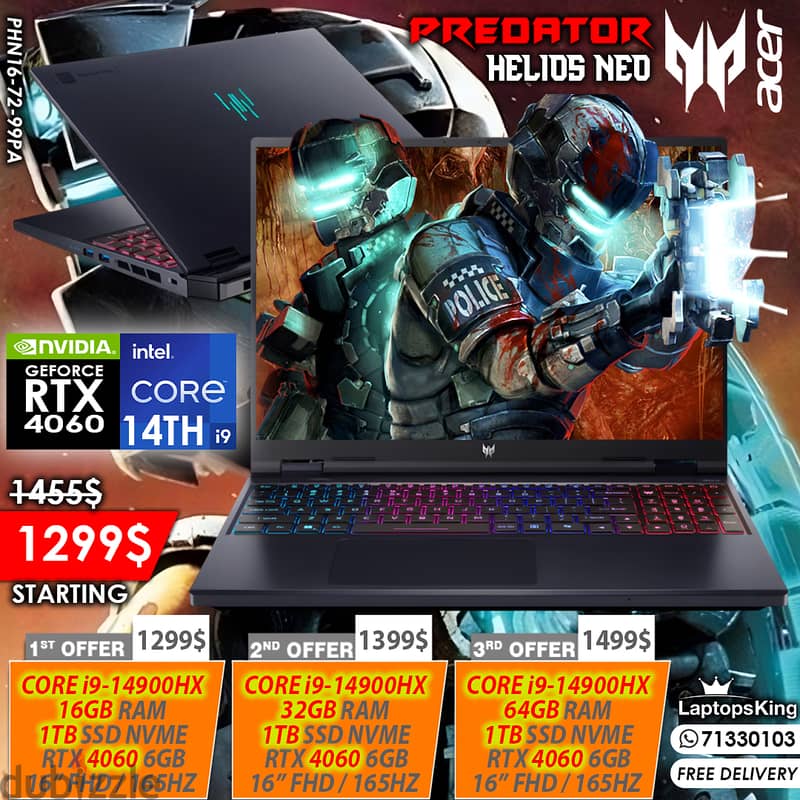 ACER PREDATOR HELIOS NEO 16 CORE i9 RTX 4060 165HZ 16" GAMING LAPTOP 0