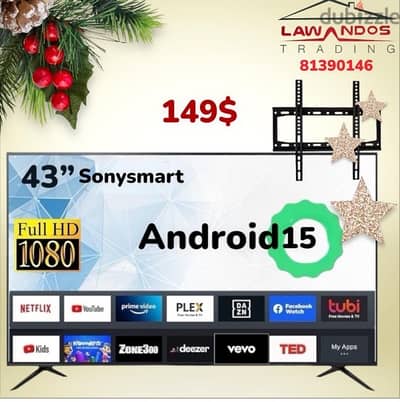 Led 43” SONYSMART smart ANDROID 15 مع ستاند