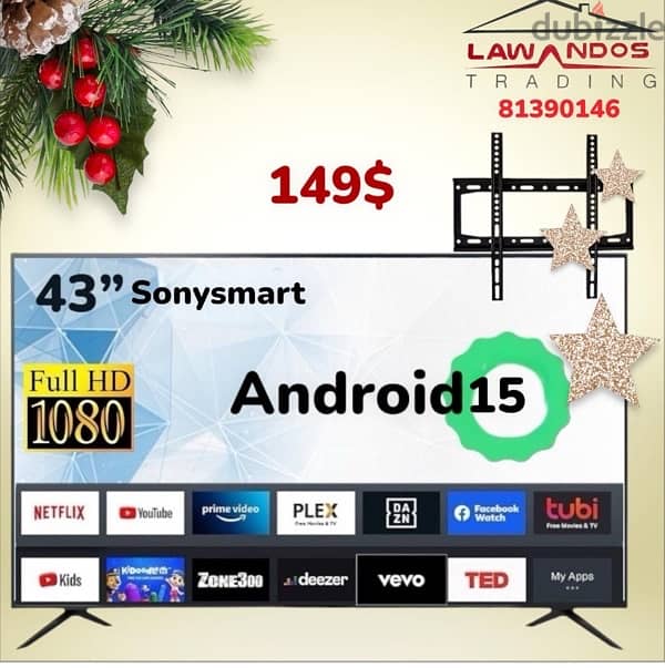 Led 43” SONYSMART smart ANDROID 15 مع ستاند 0