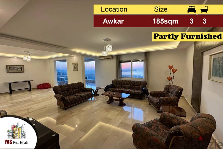 Awkar 185m2 | Partly Furnished | Decorated | Flat | Sea View | CL/AC 0