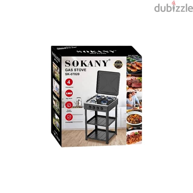 Sokany Gas Cooker Stove - 4 Burners, 2 Trays & Windproof Lid 3