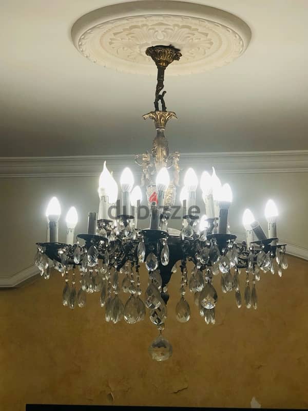 2 brass chandeliers- 24 lamps- with crystals 0