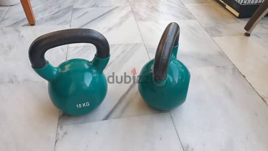 two kettlebells