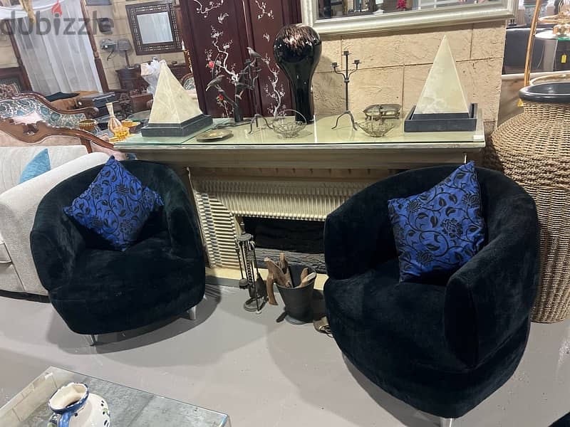 2  black fur chairs high quality 3