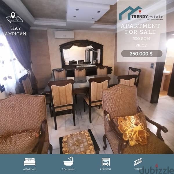 apartment for sale hay amrican شقة بمساحة مميزة للبيع في حي الامركان 0