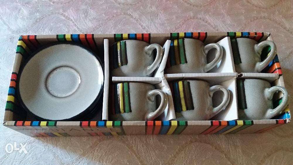 AMBIANCE 5 Colors Striped Print Porcelain Coffee Cup with Saucer 1